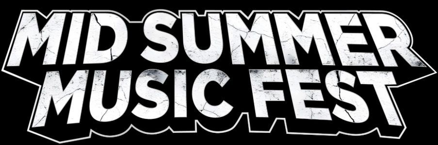 The mid summer music fest logo is white on a black background.
