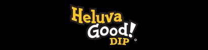 Logo for Heluva Good! Dip, white text on a black background.