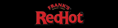 Frank's RedHot logo in red letters on a black background, with