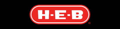 H-E-B logo in a red rounded rectangular box with white text on a black background.