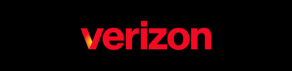 Verizon logo in red on a black background.
