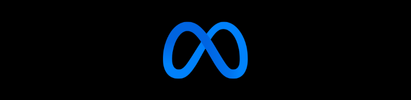 Blue infinity symbol on a black background, the Meta logo.