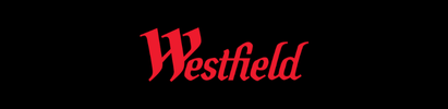 Westfield logo in red script on a black background.