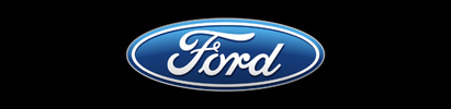 Ford logo in blue and white, on a black background.