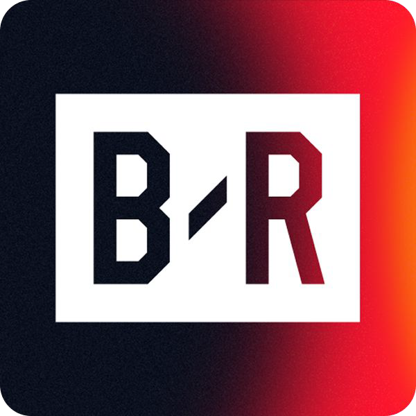 Logo for Bleacher Report: White rectangle with dark text "B/R" against a black-to-red gradient background.