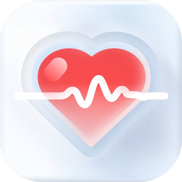 Red heart with white pulse line, health app icon.