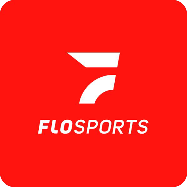 Logo for FloSports, a red square with a white abstract "F" and the word "FLOSPORTS" in white text.