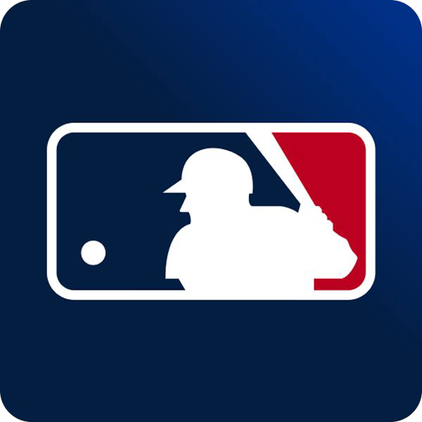 MLB logo: Batter silhouette with ball, bat, and red accents on blue background.