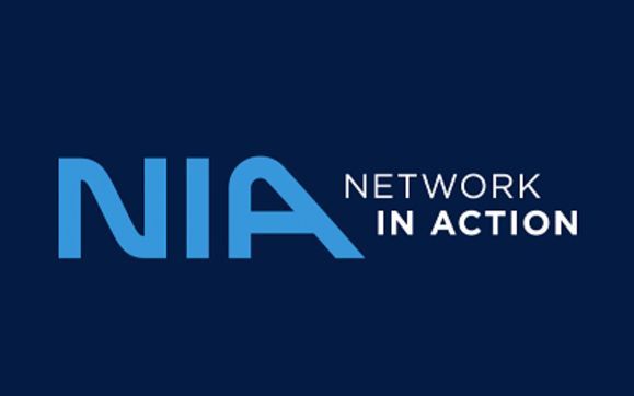 Nia network in action logo on a blue background