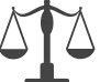 A silhouette of a scale of justice on a white background.