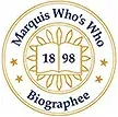 Marquis Who's Who Biographee seal. White circle with gold text and design. Open book with "1898" in the center.