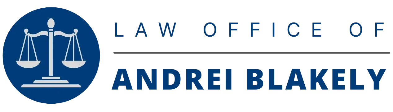 Logo of the Law Office of Andrei Blakely, with scales of justice inside a blue circle.