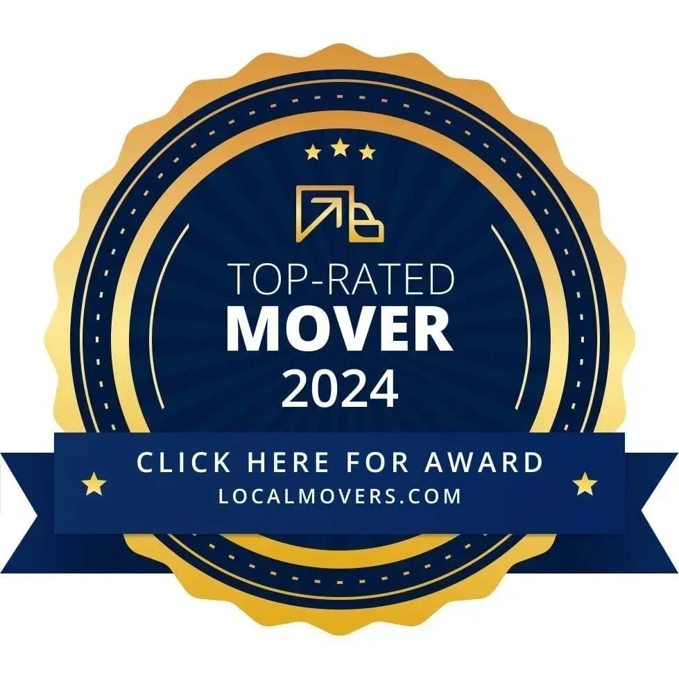 A blue and gold badge that says top rated mover 2024