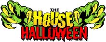 A logo for the house of halloween with monster claws.