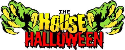 A logo for the house of halloween with monster claws.