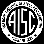 White circular logo for the American Institute of Steel Construction, with