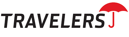 Travelers j logo with a red umbrella in the middle