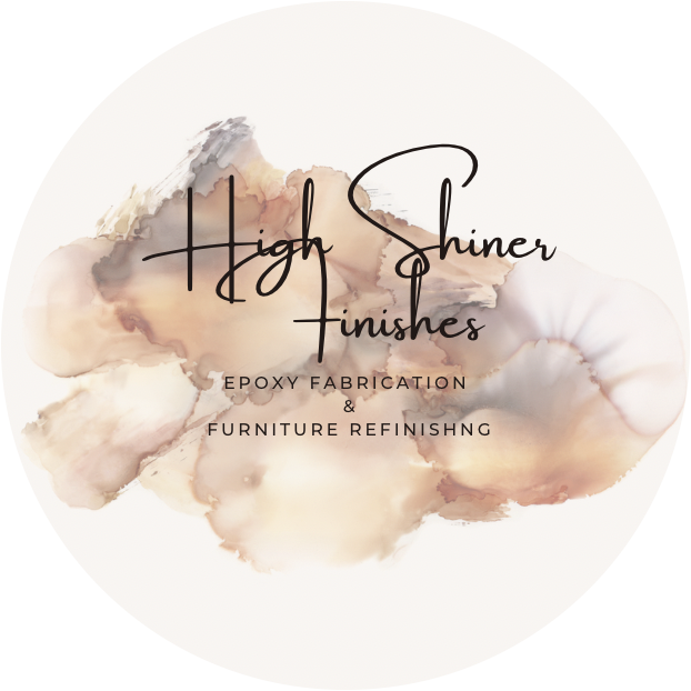 a logo for high shiner finishes epoxy fabrication and furniture refinishing