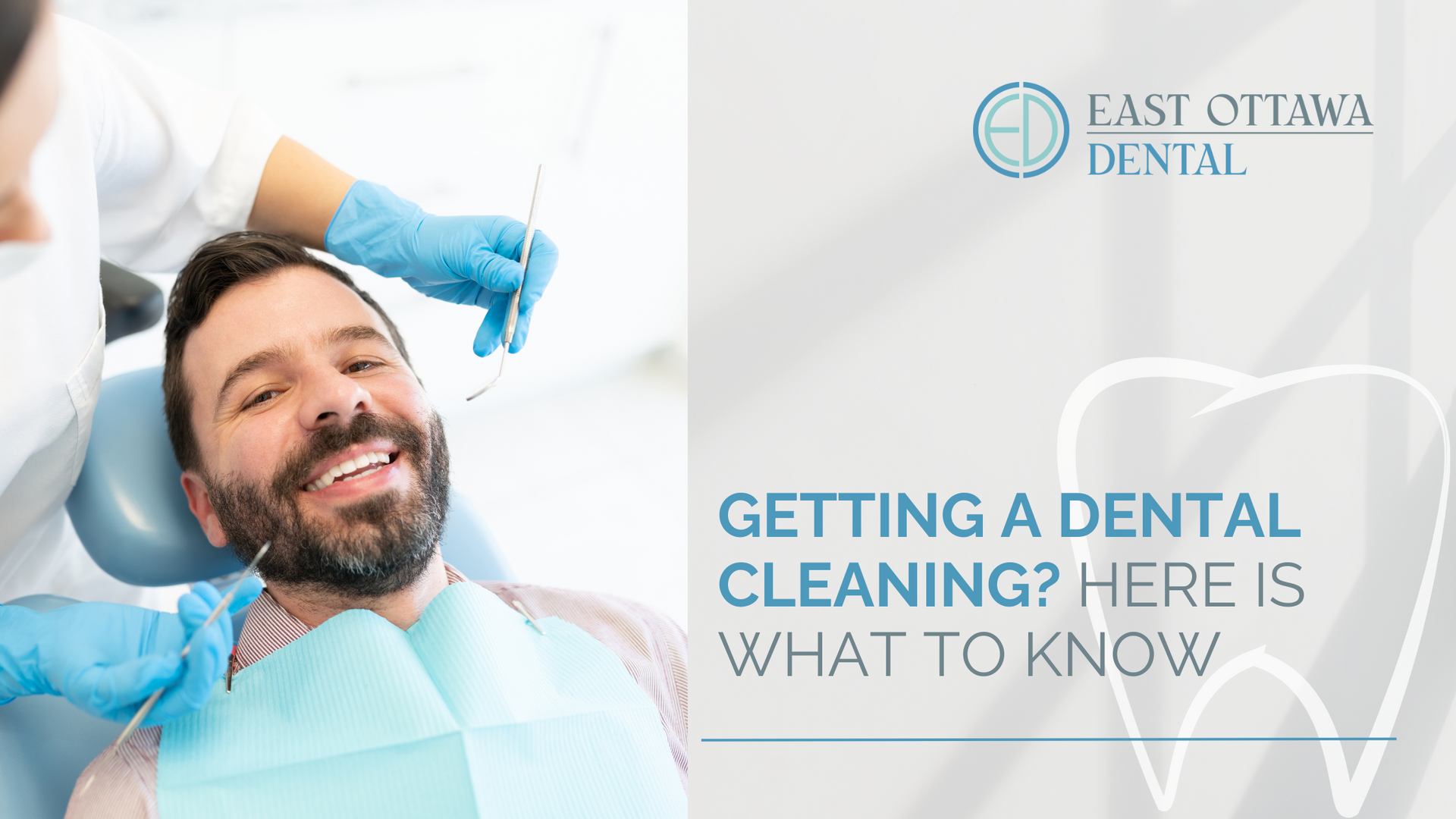 A man is sitting in a dental chair getting his teeth cleaned by a dentist.