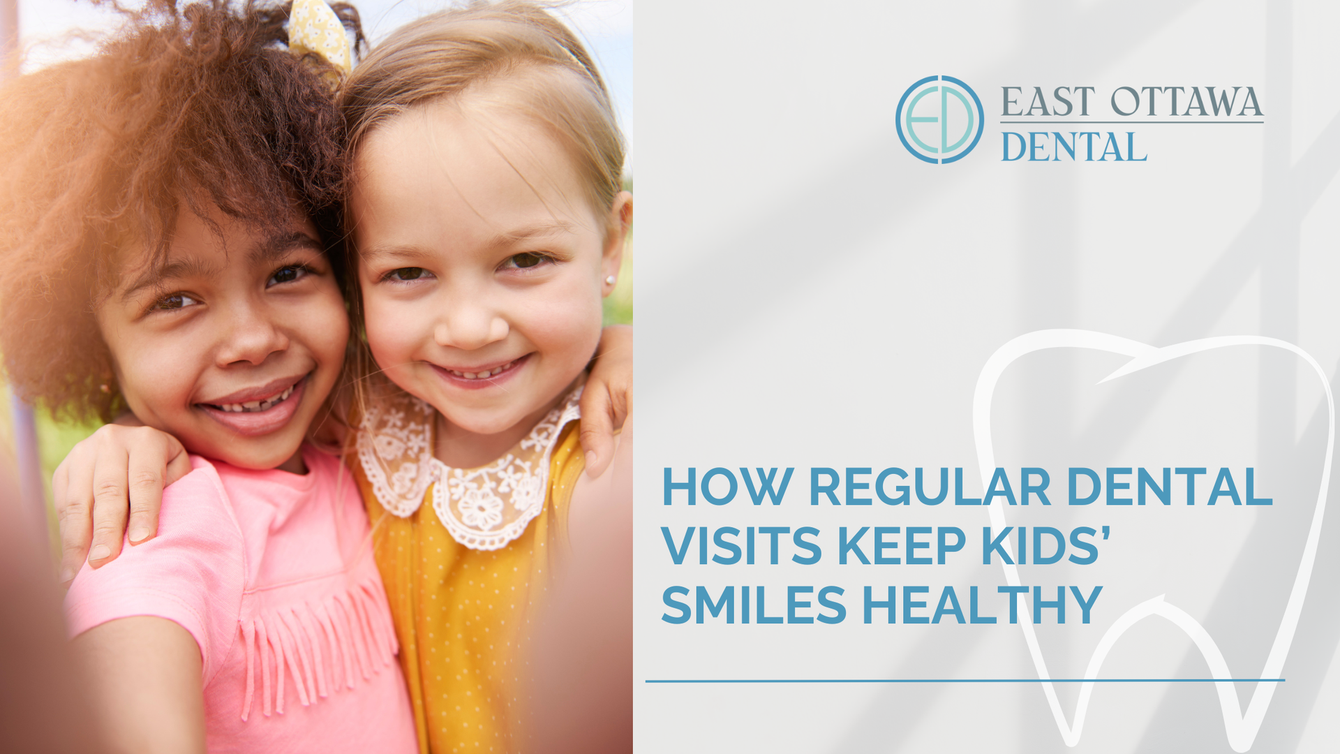 Two smiling children embracing, with text: