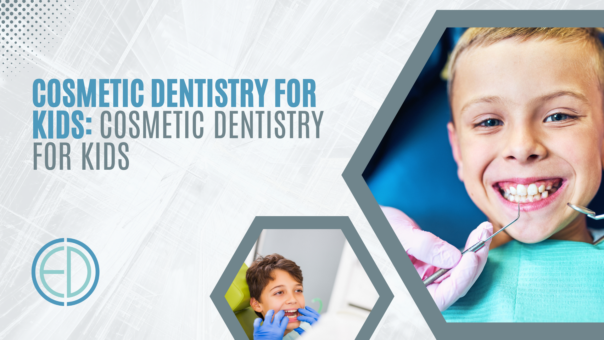 A young boy is getting his teeth examined by a cosmetic dentist.