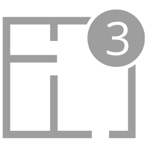 Floor plan icon with the number 3 in a circle, gray.