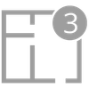 Floor plan icon with the number 3 in a circle, gray.