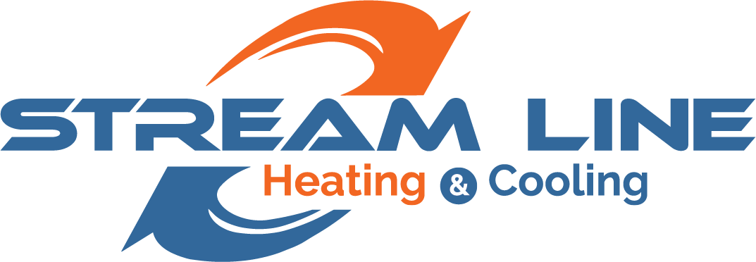 The stream line heating and cooling logo is blue and orange.