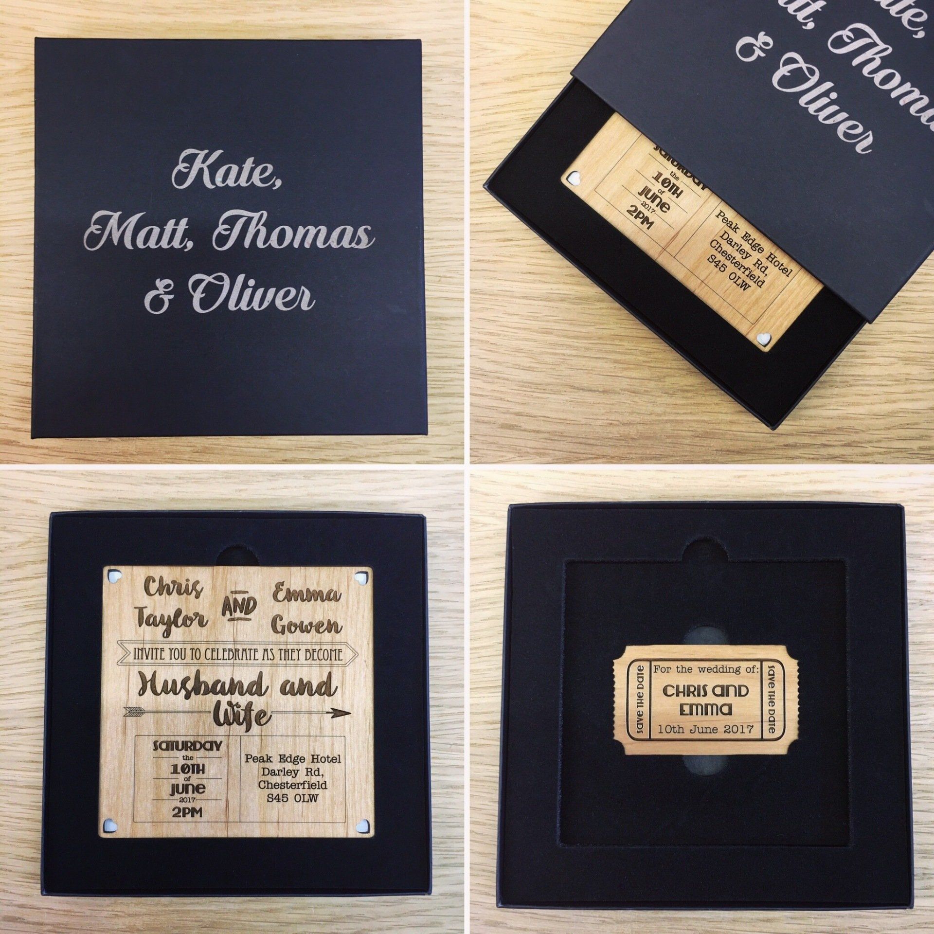Laser Cut and Engraved Wooden Wedding Invites