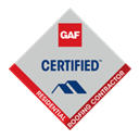 A certified residential roofing contractor logo on a white background.
