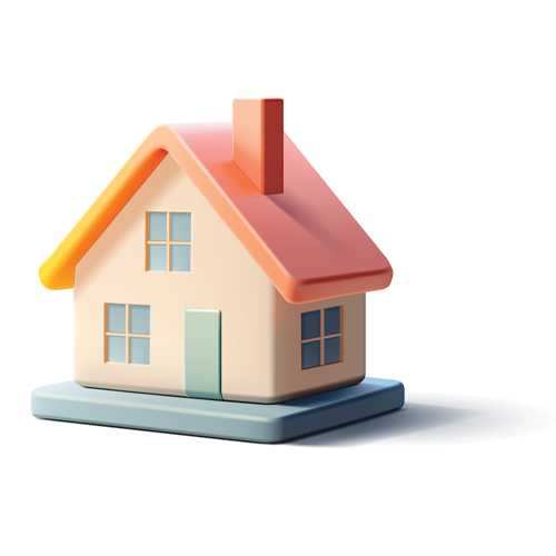 A small house with a red roof and a chimney on top of it.
