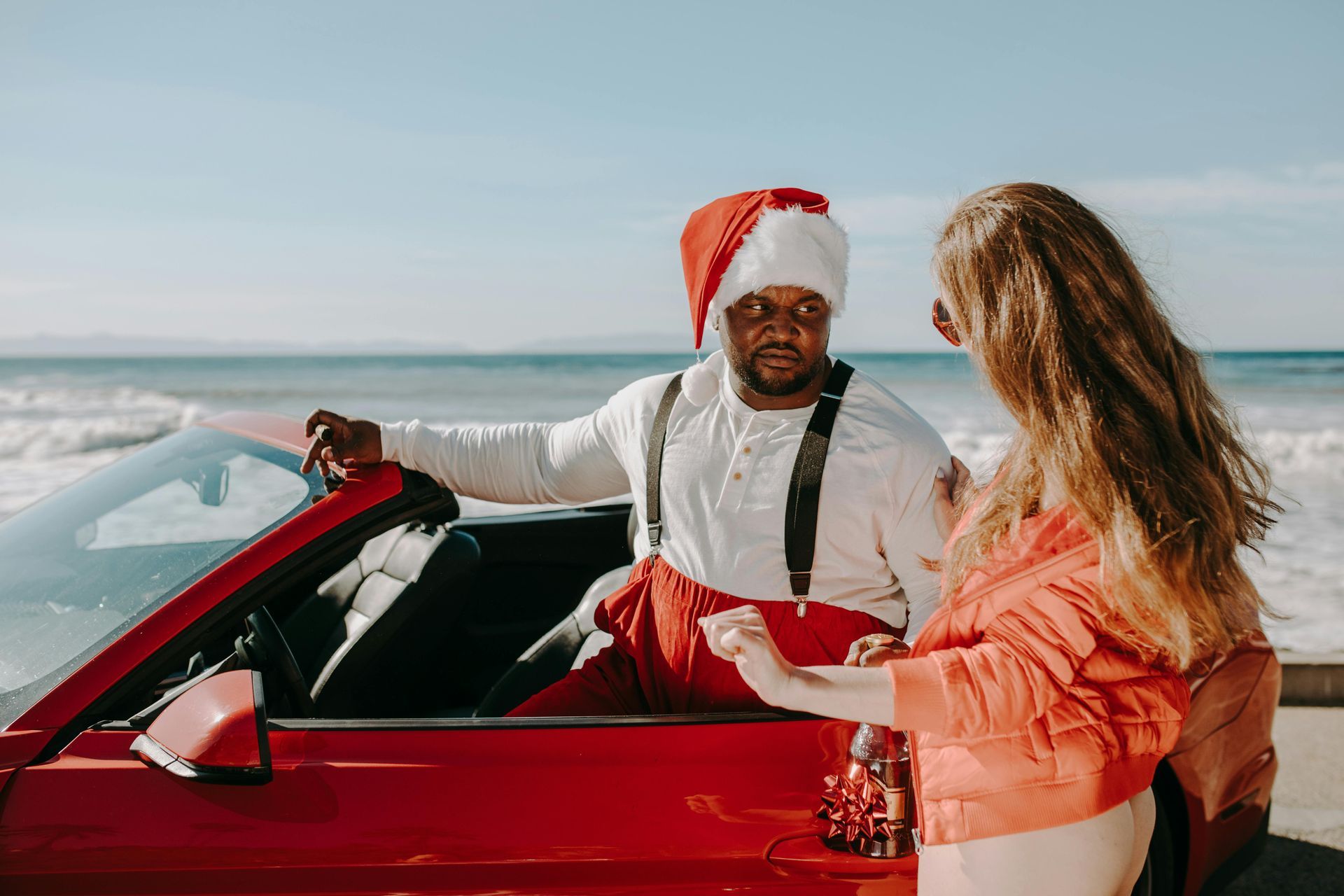 Couple car driving during Christmas in Georgia