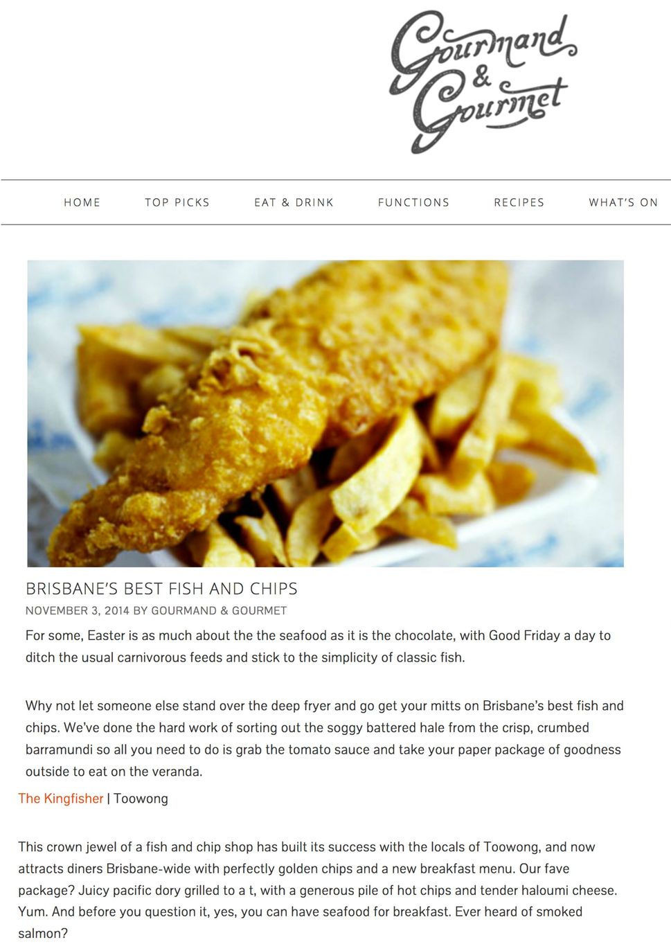 awarded best fish and chips in Brisbane 