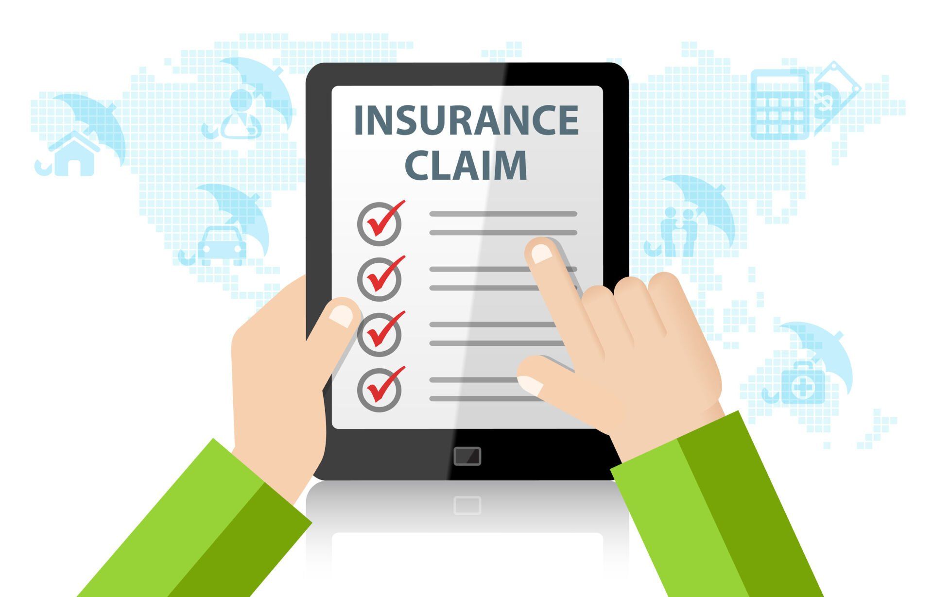 A person is holding a tablet with an insurance claim on it.