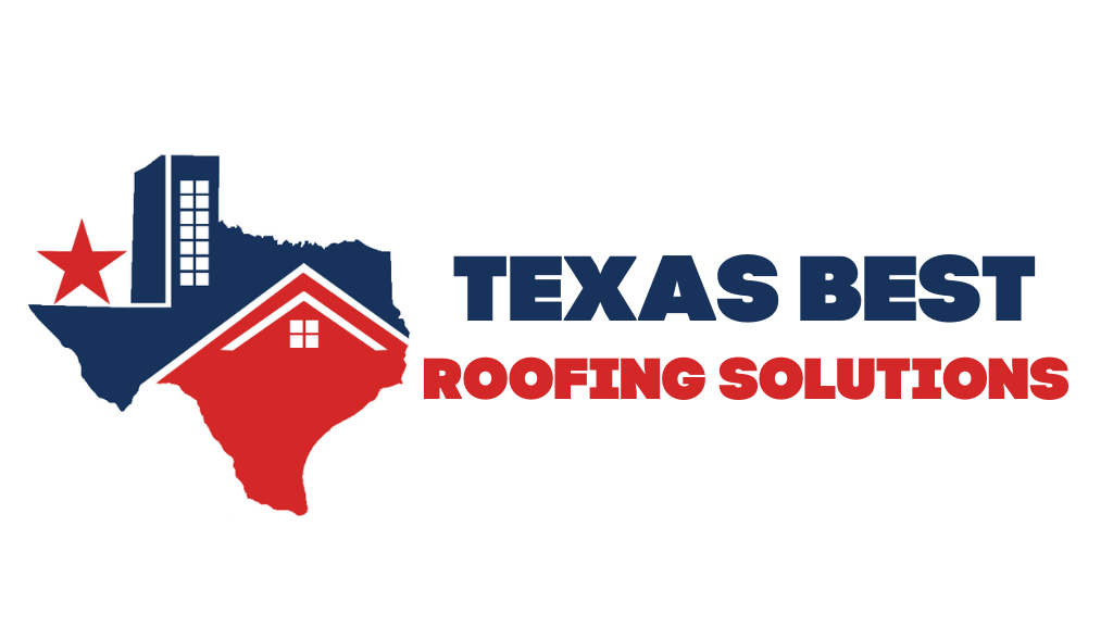 The logo for texas best roofing solutions shows a map of texas and a house with a roof.