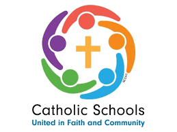 A logo for catholic schools united in faith and community