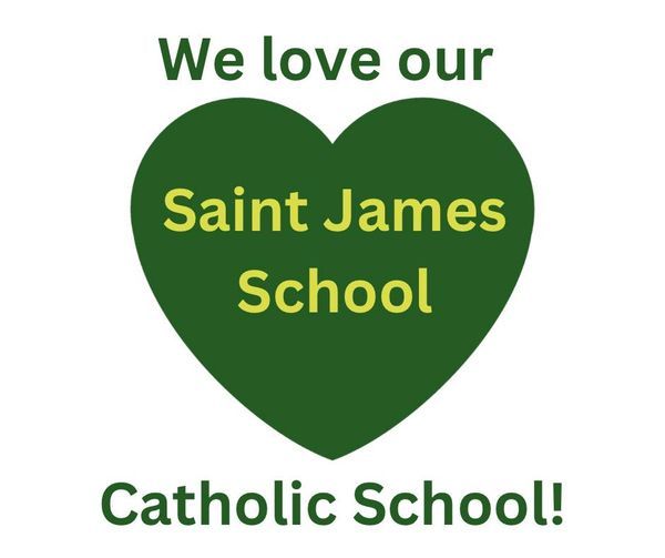 A green heart with the words `` we love our saint james school '' on it