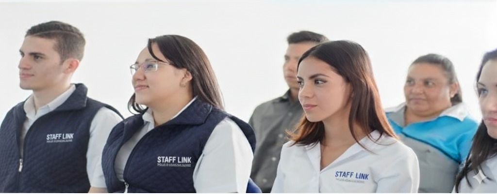 Grupo de estudiantes mirando hacia su derecha, vistiendo uniformes, en el interior.