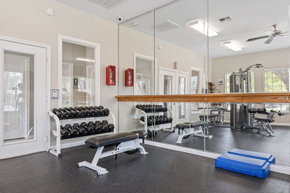 Fitness center at Marquis at Westchase in Houston, TX.