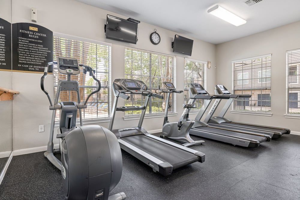 Fitness center at Marquis at Westchase in Houston, TX.