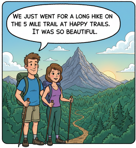 A sunny, green hillside with trees and brush viewed through hanging willow branches under a clear blue sky.