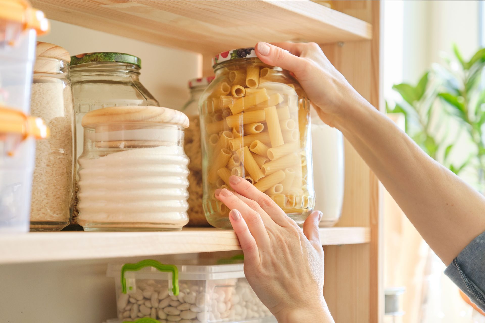 Storage cabinets in the closet for food