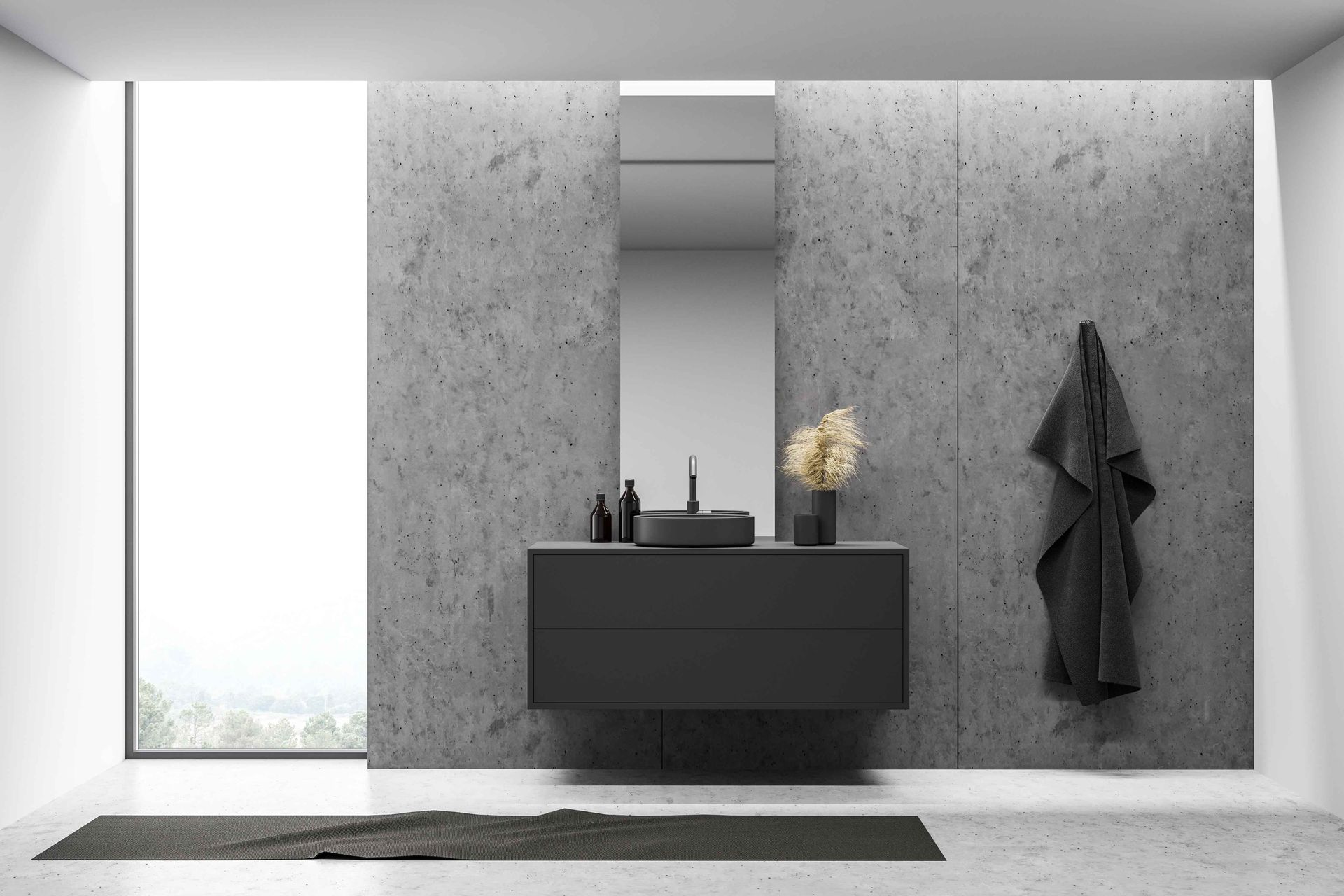 A new modern black floating bathroom vanity