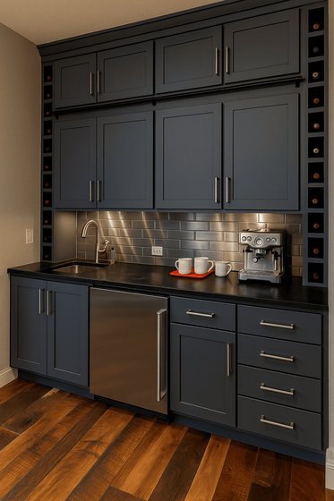 Worker sanding cabinetry
