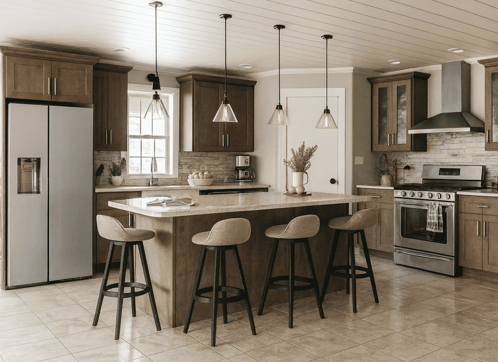 A team installing new cabinets in kitchen