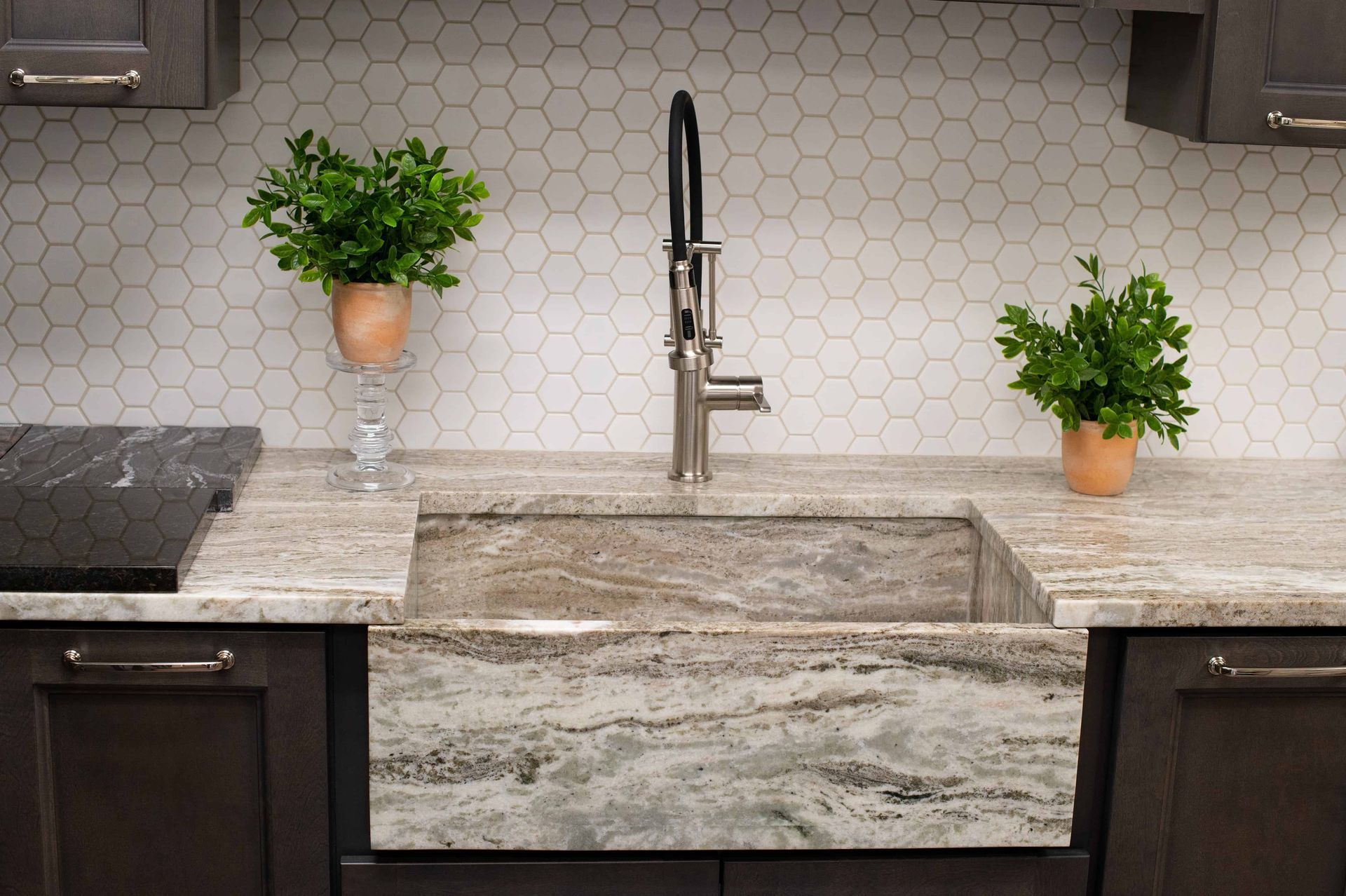 A modern marble kitchen counter