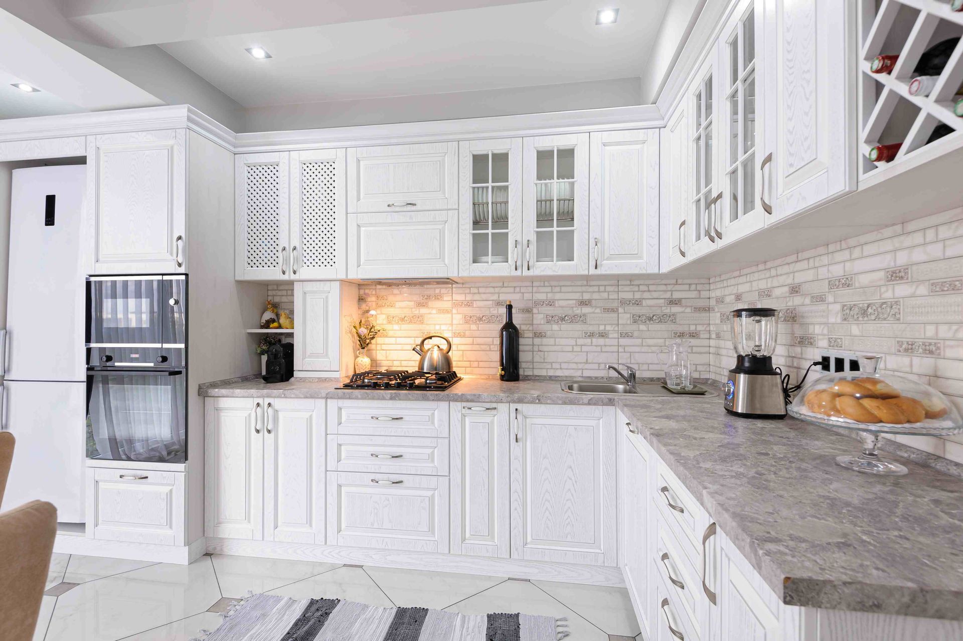 White custom cabinets in a kitchen