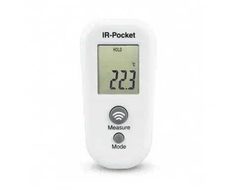 A white thermometer with a screen that says 22.7 on it.