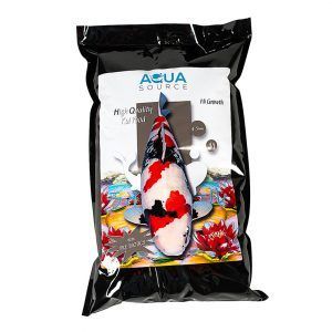 A bag of aqua source fish food with a picture of a fish on it.