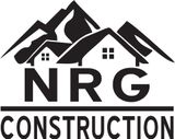 A black logo for NRG Construction featuring a stylized house silhouette set against a mountain backdrop.